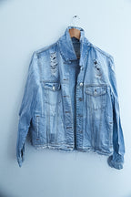 Vintage womens blue denim jacket with tears size 14