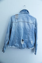 Vintage womens blue denim jacket with tears size 14