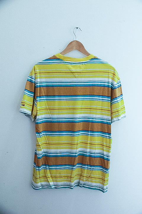 Vintage Tommy Jeans Multistripe Medium Layout T-Shirt Yellow/White/Blue