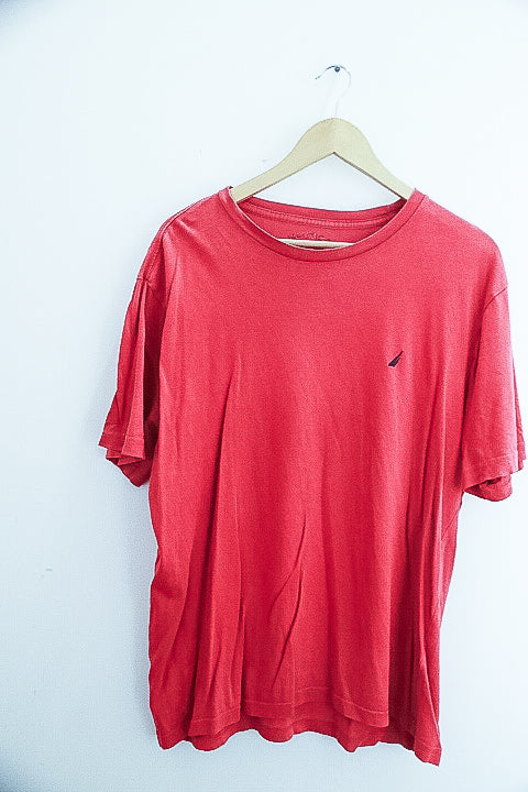Vintage Nautica Red plain large mens t-shirts