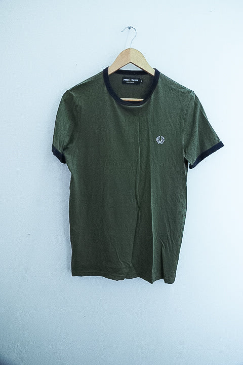 Vintage Fred Perry Small Tonal Tape Ringer T-shirt Military Green