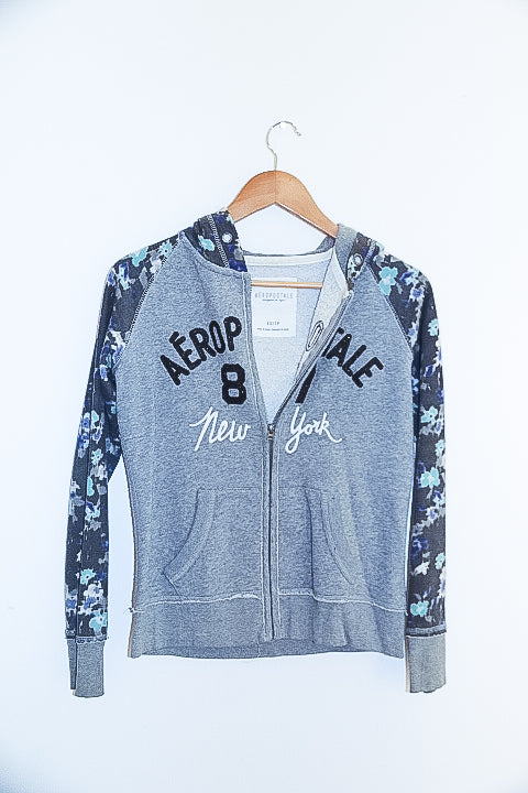 Vintage Aeropostale 87 New york print Xsmall full zip up grey hoodie