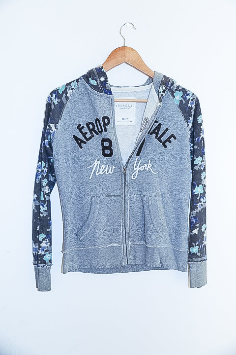 Vintage Aeropostale 87 New york print Xsmall full zip up grey hoodie