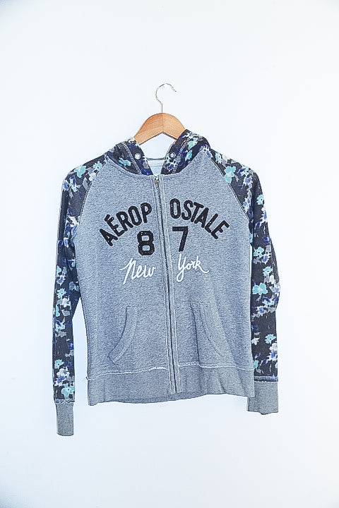 Vintage Aeropostale 87 New york print Xsmall full zip up grey hoodie