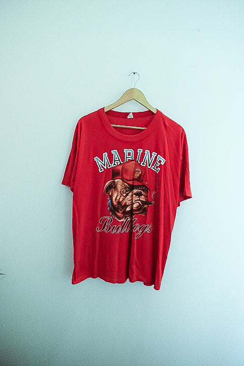 Vintage Marine Bulldogs graphics red mens tees XL