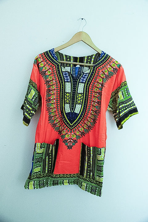 Vintage Tribal African Caftan Boho Unisex Small Top
