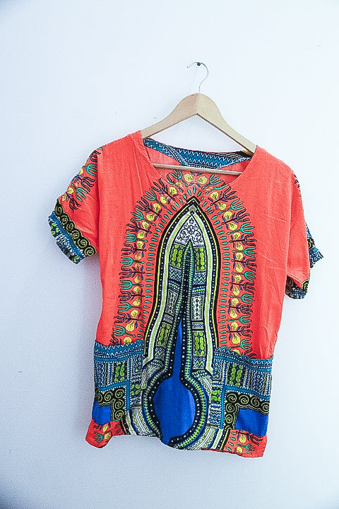 Vintage African dashiki orange small top