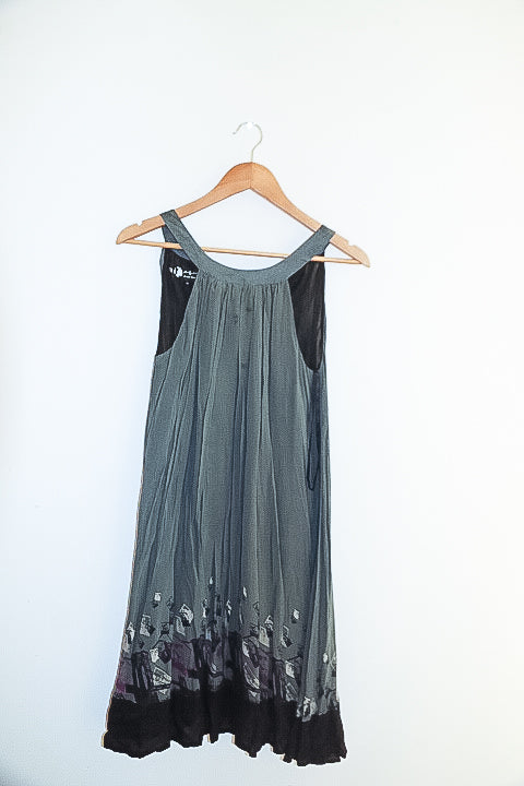 Vintage pepe jeans london womens khaki green embroidery sleeveless maxi dress