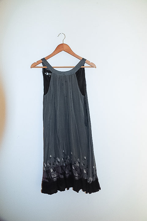 Vintage pepe jeans london womens khaki green embroidery sleeveless maxi dress