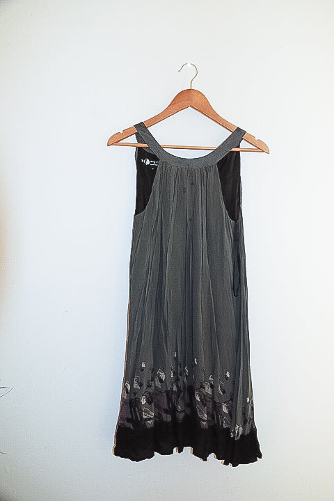 Vintage pepe jeans london womens khaki green embroidery sleeveless maxi dress