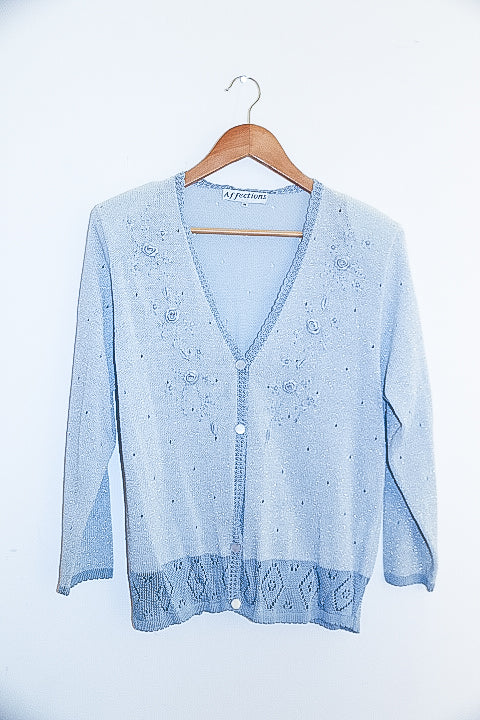 Vintage affections blue floral embroidery knit cardigan