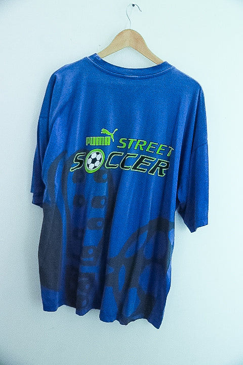 Vintage puma street soccer graphics blue mens tees XL