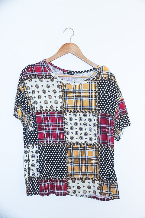 Vintage Zara Patchwork Printed T-shirt L
