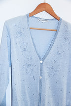 Vintage affections blue floral embroidery knit cardigan