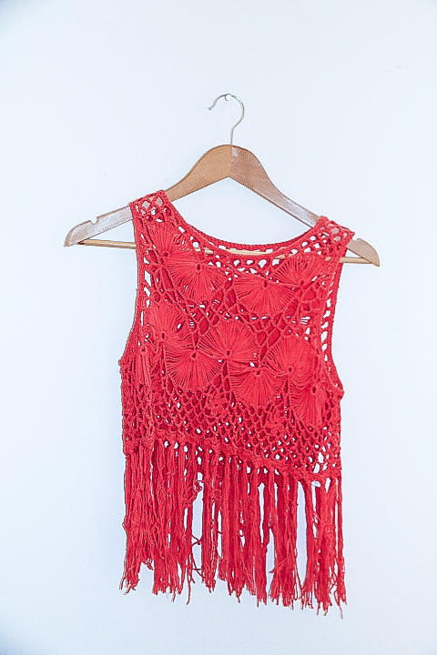 Vintage sexy crochet beach orange mini dress size 12