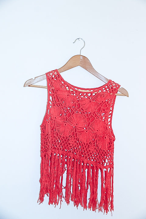Vintage sexy crochet beach orange mini dress size 12