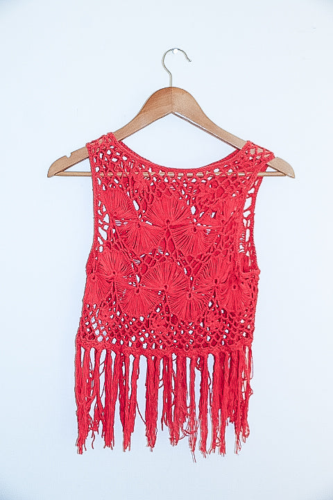 Vintage sexy crochet beach orange mini dress size 12