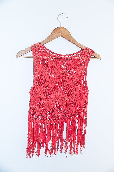 Vintage sexy crochet beach orange mini dress size 12
