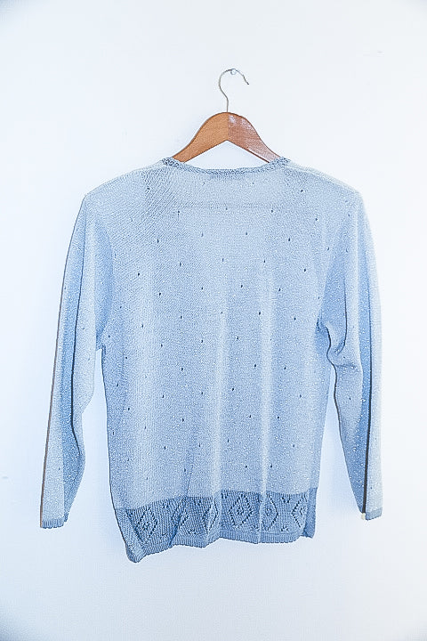 Vintage affections blue floral embroidery knit cardigan