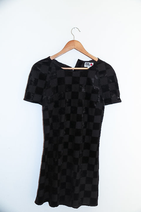 Vintage Girl love black checkered midi dress size 14