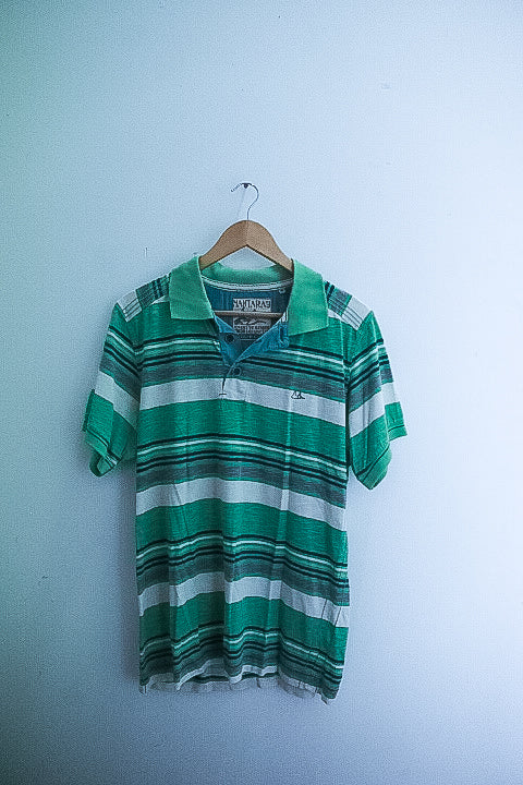 Vintage Mantary green stripped mens medium polo shirt