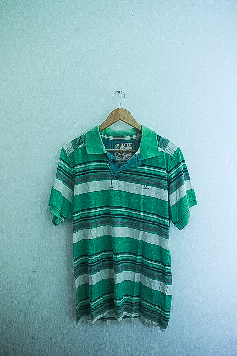 Vintage Mantary green stripped mens medium polo shirt