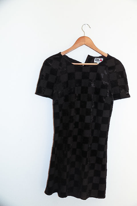 Vintage Girl love black checkered midi dress size 14