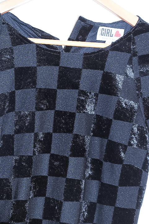 Vintage Girl love black checkered midi dress size 14
