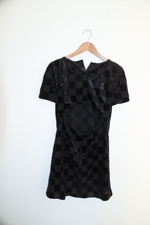 Vintage Girl love black checkered midi dress size 14