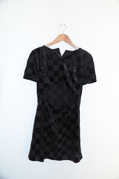 Vintage Girl love black checkered midi dress size 14