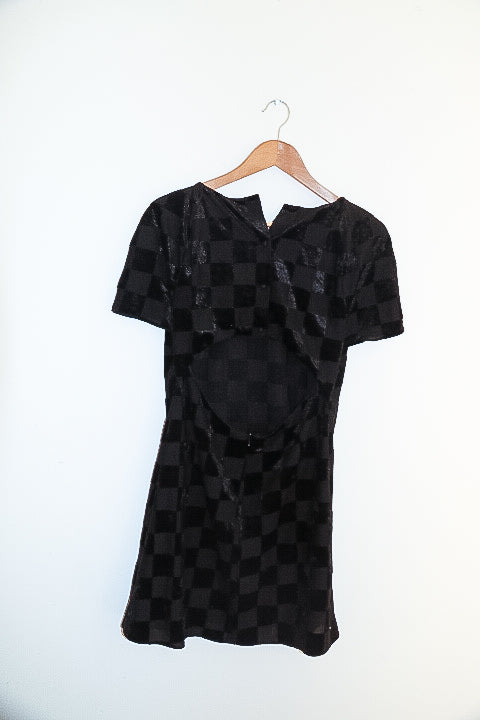 Vintage Girl love black checkered midi dress size 14