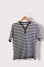 Vintage Saint Killen black and white striped vneck three buttion short sleeve tees