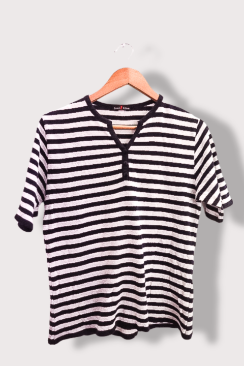 Vintage Saint Killen black and white striped vneck three buttion short sleeve tees