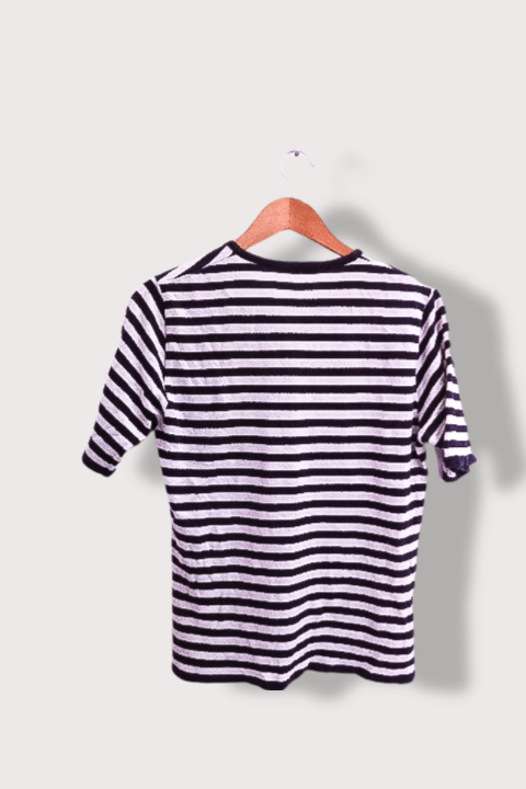 Vintage Saint Killen black and white striped vneck three buttion short sleeve tees