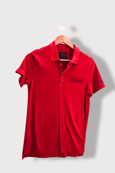 Vintage Firetrap plain red regular fit mens short sleeve polo shirt