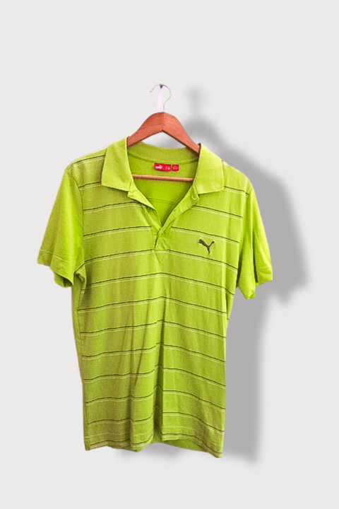 Vintage Puma neon green stripped regular fit polo shirt