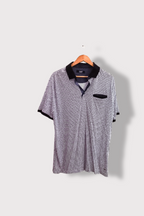 Vintage Bugatti mens geometric pattern blue polo shirt L