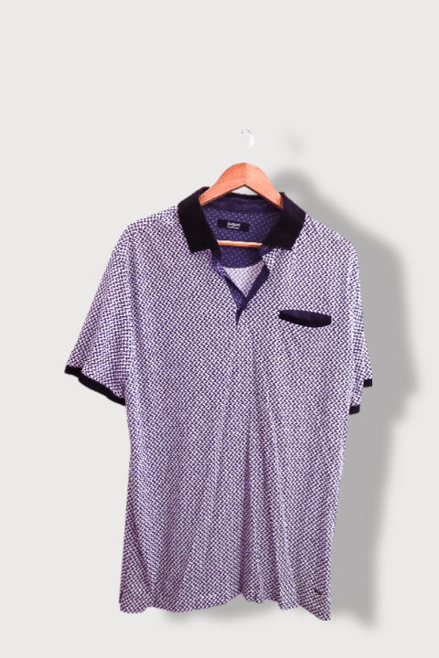 Vintage Bugatti mens geometric pattern blue polo shirt L