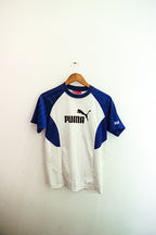 Vintage women white and blue medium puma speed training jersey