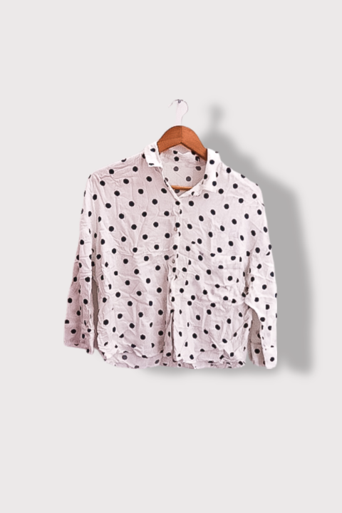 Vintage white dotted pattern womens small shirt