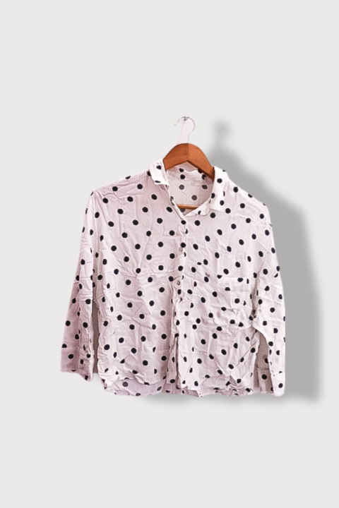 Vintage white dotted pattern womens small shirt