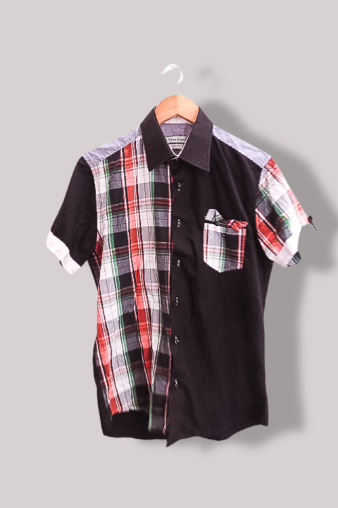 Vintage mens Yves Enzo black checkered medium slim fit short sleeve shirt
