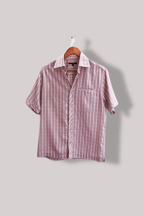 Vintage brown plaid pattern Dunnes small short sleeve shirt