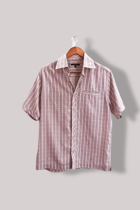 Vintage brown plaid pattern Dunnes small short sleeve shirt