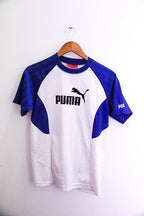 Vintage women white and blue medium puma speed training jersey