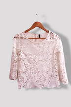 Vintage white womens lace pattern blouse size 10