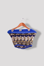 Vintage blue womens floral pattern sleevelesss off-shoulder small crop top