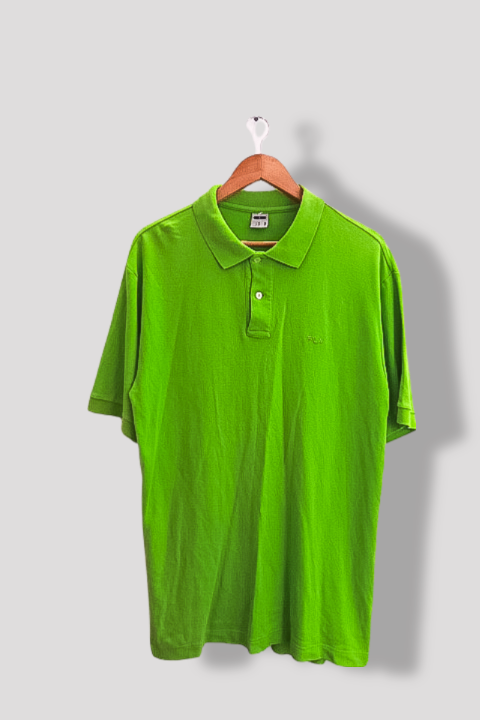Vintage Fila Neon green mens regular fit large short sleeve polo shirt