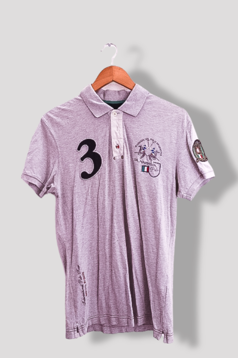 Vintage La Marina Italia Buenos Aires large grey slim fit polo shirt