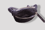 Vintage black feece womens bum bag with metallic zip